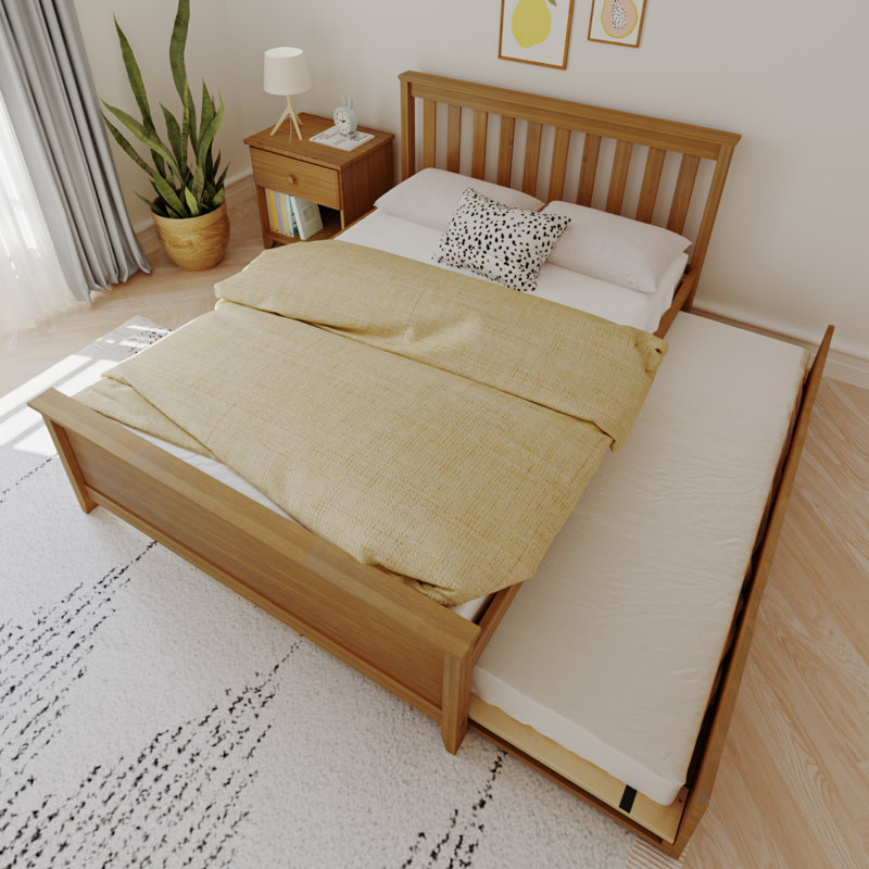 Lit plateforme en bois massif avec lit gigogne Boling par Harriet Bee, Lit double, Pécan