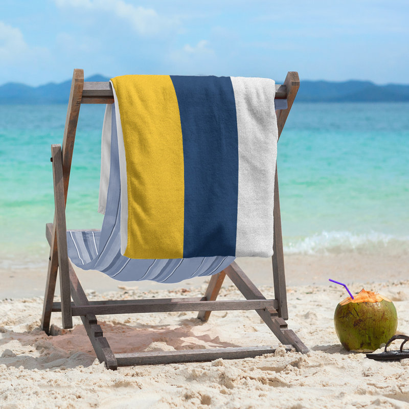 Cotton Blend Beach Towel, Navy Blue/Ivory
