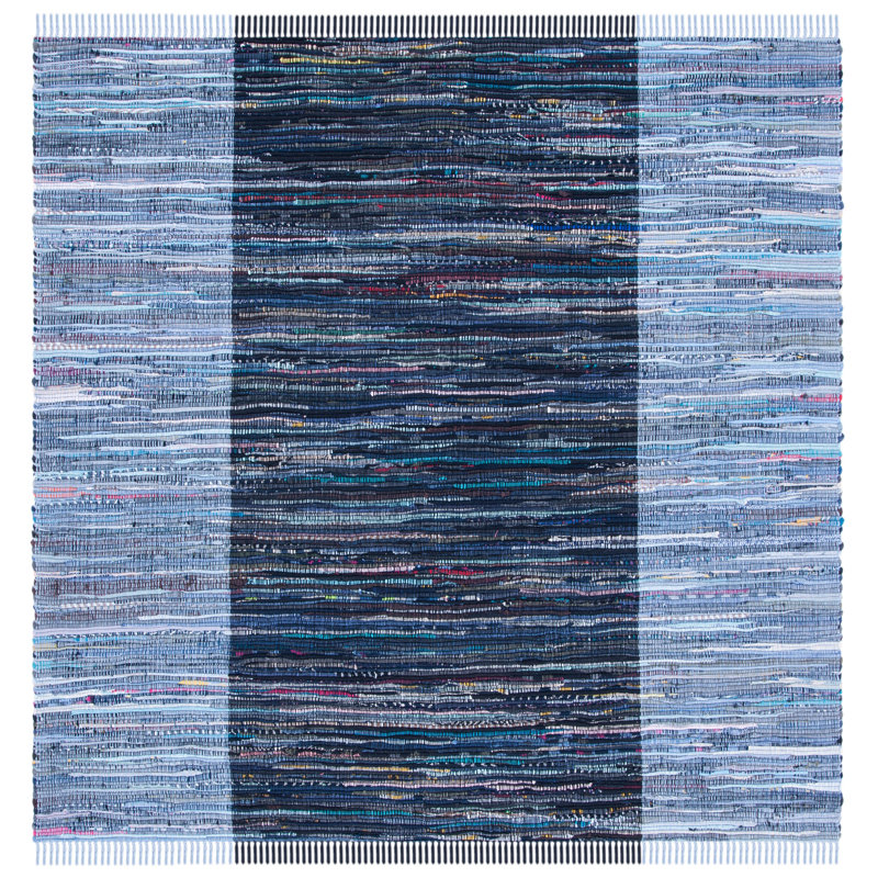Mclean Rag Rug Flat Weave Cotton Striped Rug, Square 6'