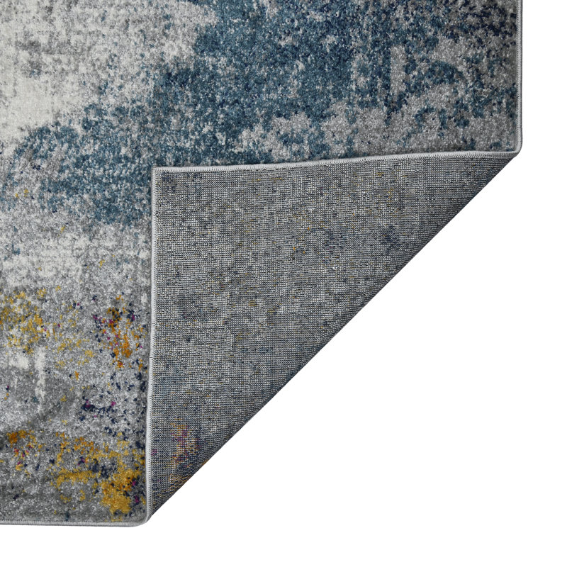 Blue and Multicolor Abstract Synthetic Rectangular Rug