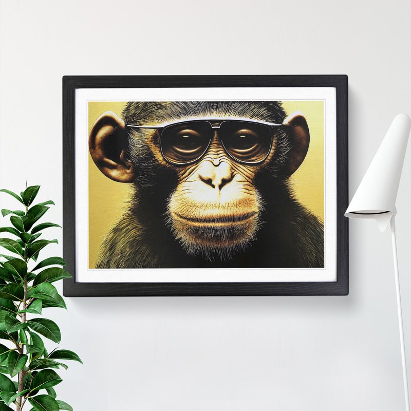 Monkey with Glasses - Framed Print, Black Framed, 25cm H x 34cm W