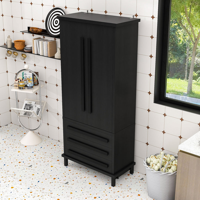 Armoire de rangement en bois de qualité supérieure avec 3 tiroirs, Noir