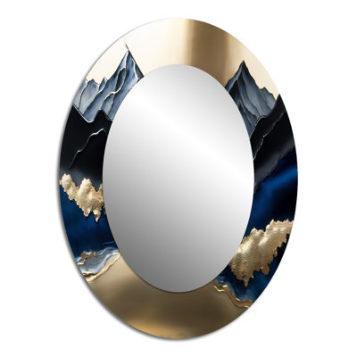Golden Mountains And River - Gold Oval Wall Mirror Decor
