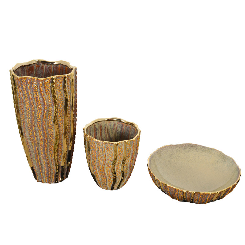 Caramel Gold Vases and Bowl