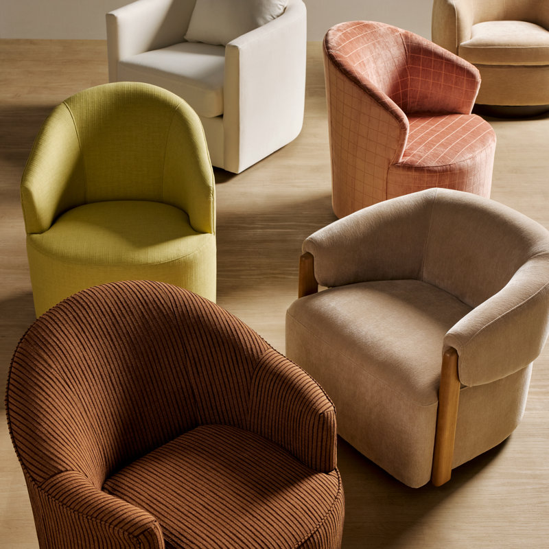 Fauteuil demi-tonneau pivotant rembourré Deryn, Mélange de lin Indy Indron