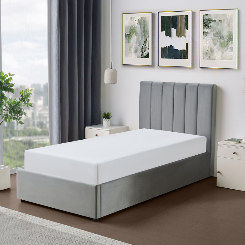 Evelynne Fabric Ottoman Bed Frame with Storage - , Single (3'), Grey