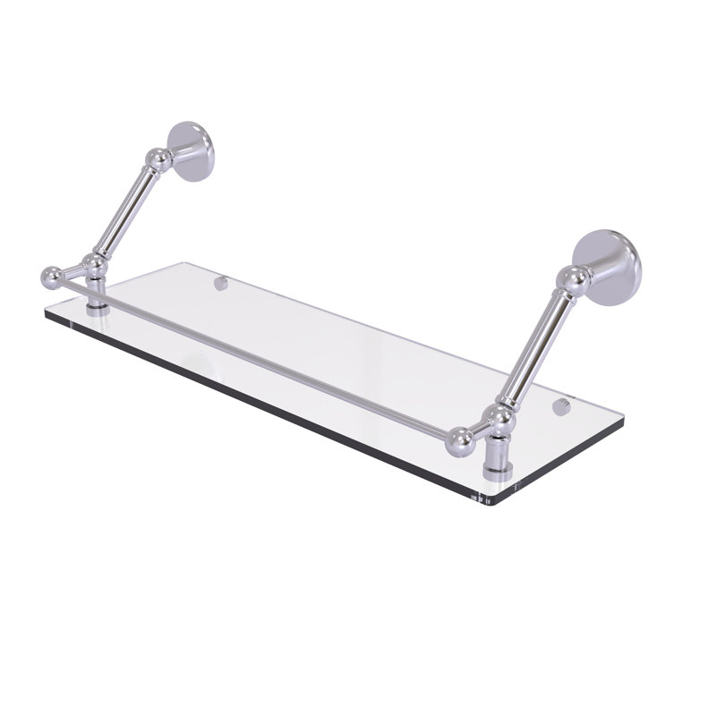 Tablette flottante Dalston avec barre de galerie, Chrome satiné, H 8 po x l 24 po x P 8,6 po