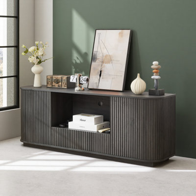 64-Inch Wavy TV Stand, Rounded Sideboard, Storage Cabinet, Wooden Vertical Stripe Cabinet For Living Room,64''W X 15''D X 24''H