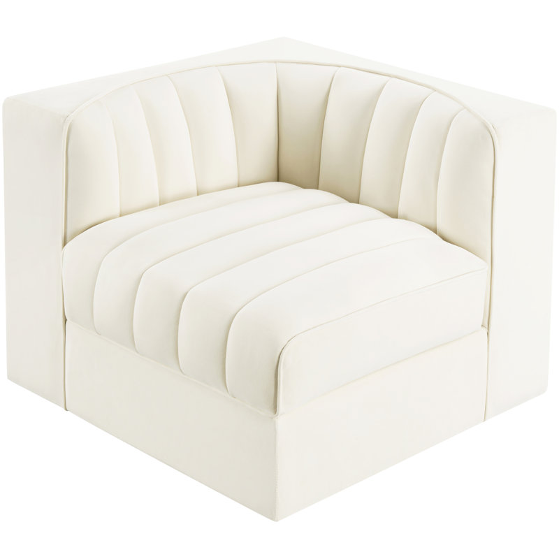 Chaise d'angle rembourrée en tissu Rummi, Crème