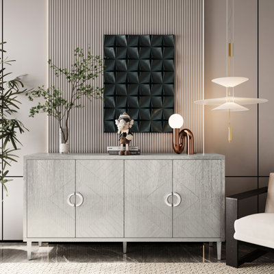 4-door Cabinet In Champagne, Composed Of And Pine Legs Storage Champagne For Home Use