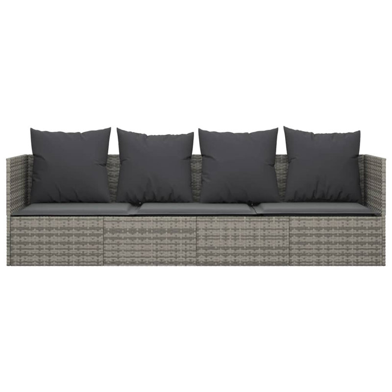 Ebern Designs Patio Lounge Bed With Cushions Poly Rattan, Grey, Dark Grey