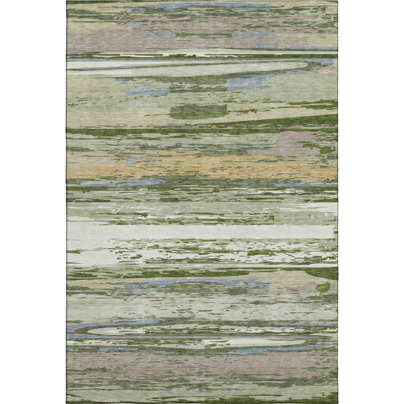 Premium Machine Washable Mayfield AMF2287 Striped Rug, 3' x 5', Aloe