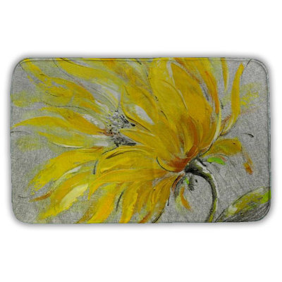 Yellow flower Bath Mat with Non-Slip Backing - Quick Dry Memory Foam Bathroom Rug - Absorbent - Modern Plush Spa-Style - Machine Washable