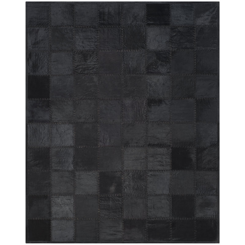Douglas Cowhide Geometric Area Rug in Black, Rectangle 10' x 14'