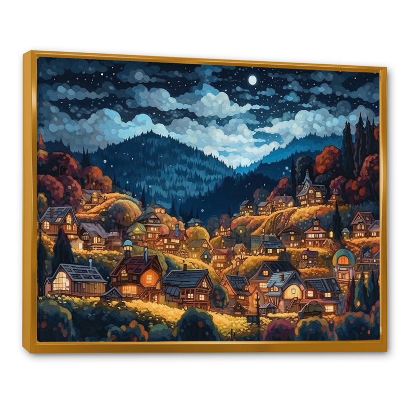 Petit village alpin de Steadham en automne I, H 12 po x l 20 po x P 1 po, Cadre flottant doré