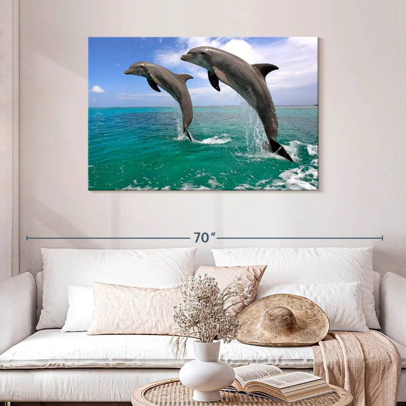 Two Jumping Dolphins, 30" H x 45" W