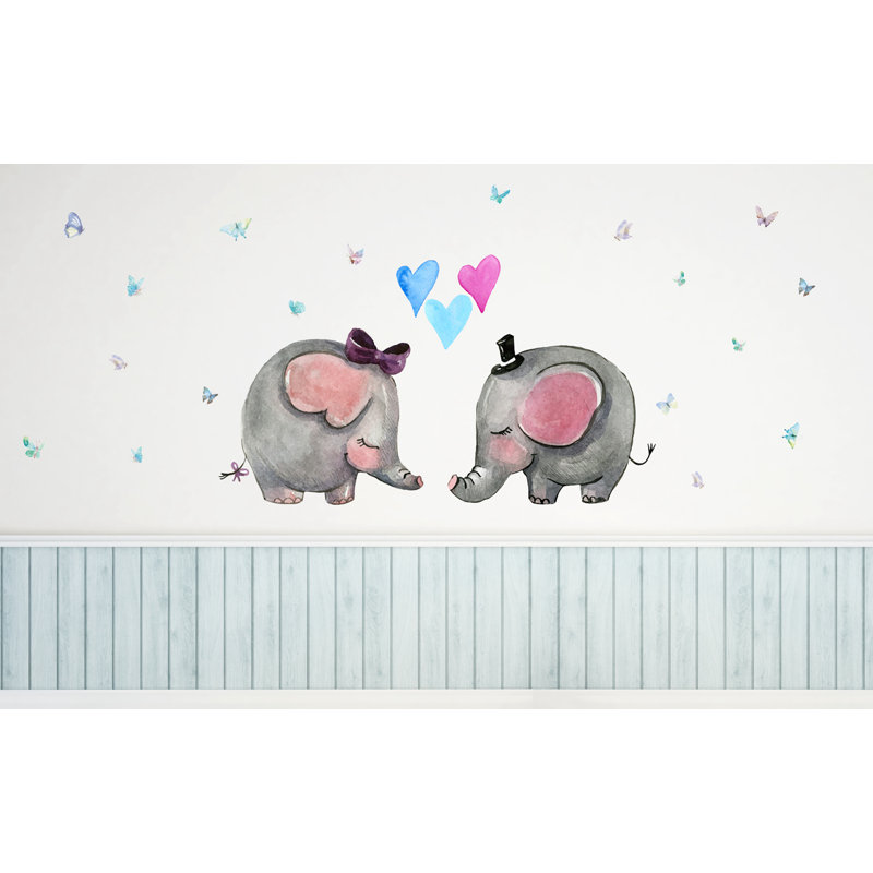 Caricature de papier peint texturé amovible Éléphant «Little Love», l 187 po x L 106 po