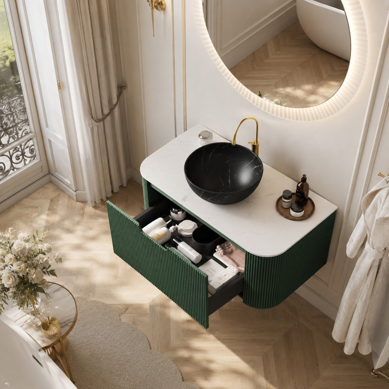 Meuble-lavabo suspendu de 91 cm avec tiroir de rangement et lavabo noir mat, 36, Noir mat