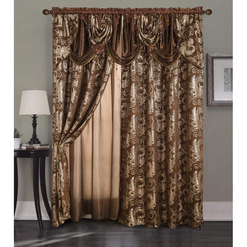 GLORYRUGSJacquardBlackCurtainSet-2 Panels withValance,55x84InchesEach, forBedroom,Living,Dining