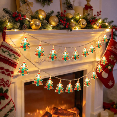 1 Strand Novelty Christmas String Lights, Battery Operated Holiday Lights with Santa Claus, Snowman and Christmas Tree Figures, Indoor Outdoor Christmas Tree, Window, Porch, Patio, Mantel and Party Decor