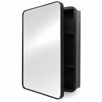 24x36 inches Metal Frame Medicine Cabinet with Mirror and Adjustable Shelves, Recessed or Surface Mounted