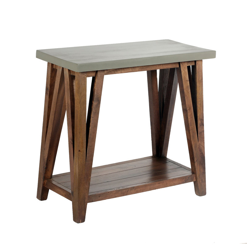 Brookside Modern Beach House Wooden Metal Concrete Coating Console Media Table With An Open Shelf, 29" H x 30" W x 15" D