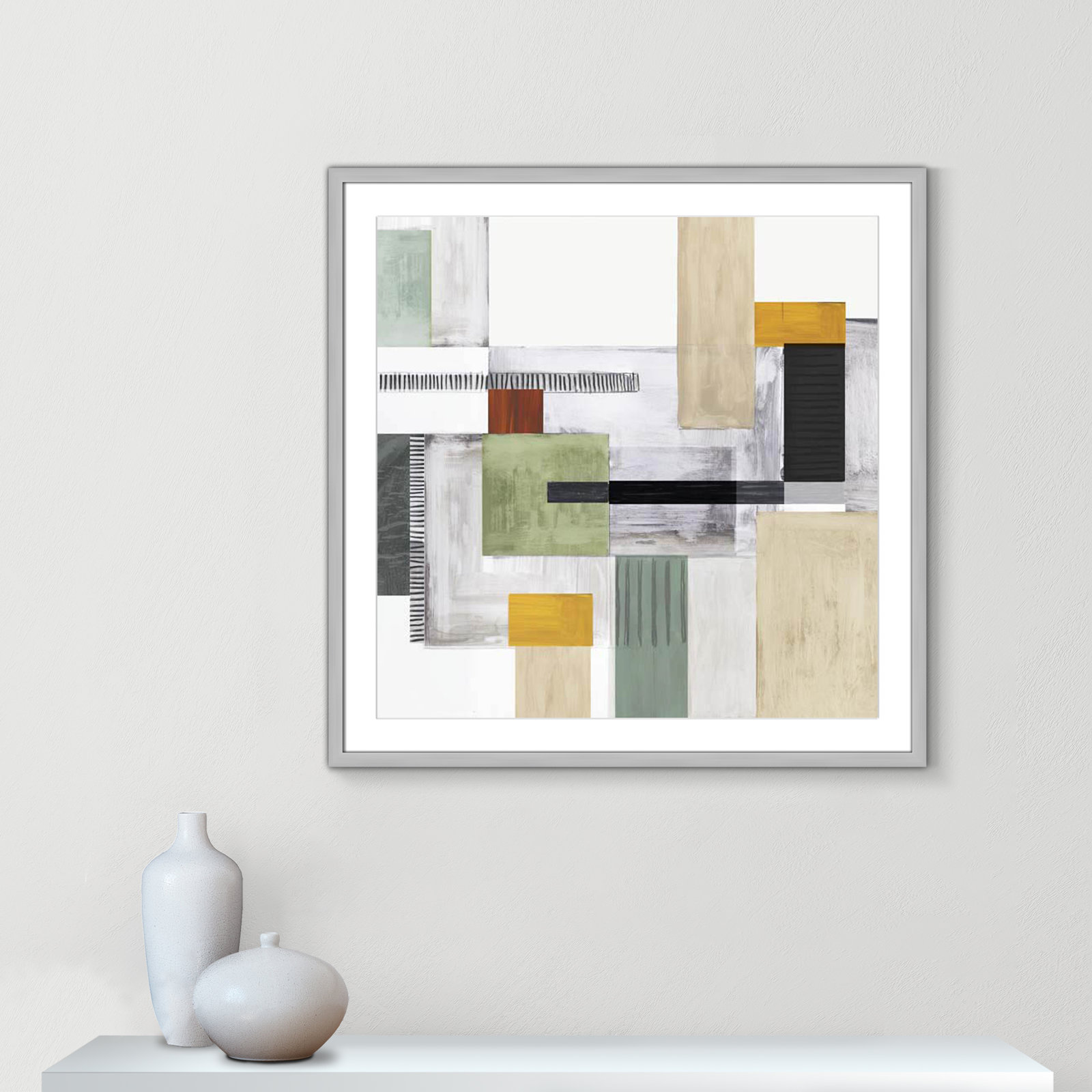 Playful Blocks Print, 32" H x 32" W x 0.75" D, Silver Box Framed