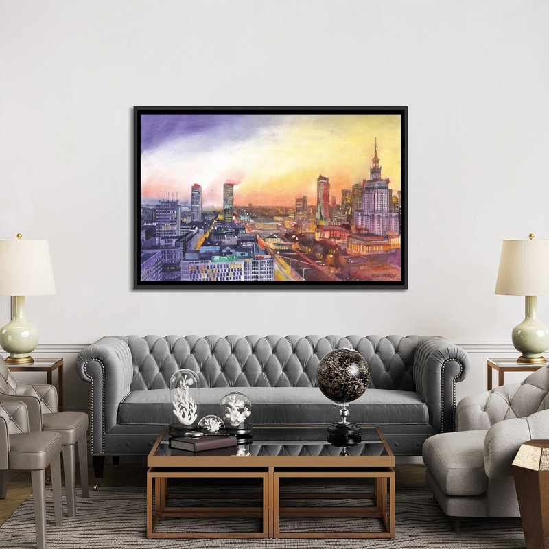 «Sunset In Wars» par Maja Wronska, impression sur toile, H 40 po x l 60 po x P 1,5 po, Toile avec cadre noir, Pas de tapis
