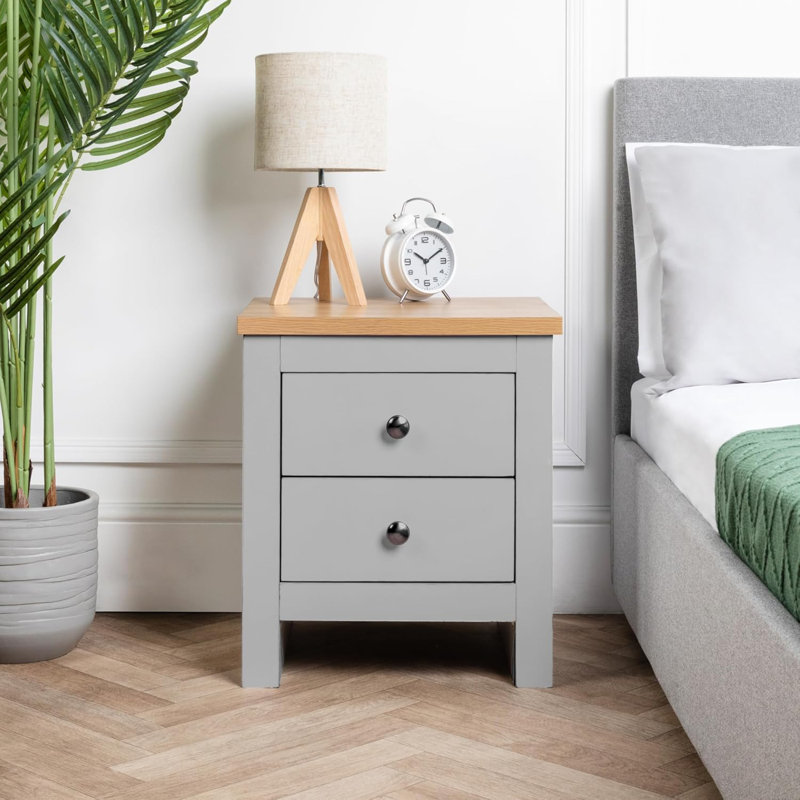 Pine Side Table 2 Drawer, Grey