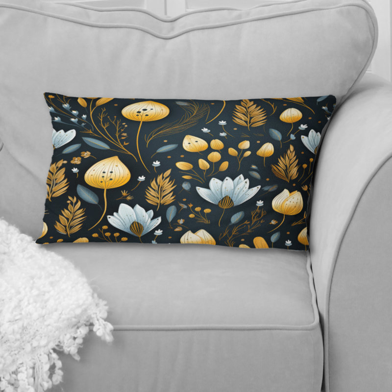 Motif floral noir rétro Nostalgia - coussin imprimé floral