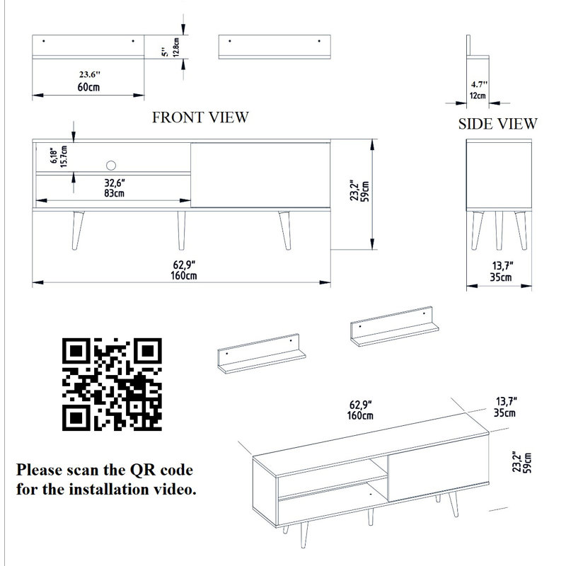 Pietro TV Stand for TVs up to 70" with 2 Wall Shelves, Sapphire Oak/White