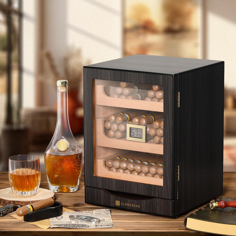 Armoire à cigares pour cigares pour 100 à 150 cigares avec doublure en cèdre espagnol, porte magnétique à fermeture étanche, 3 + 1 tiroirs de grande capacité