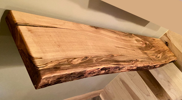 Custom Narrow Live Edge Spalted Maple Rustic Wood Floating Shelves|Ambrosia Maple Narrow Wood Wall Shelves
