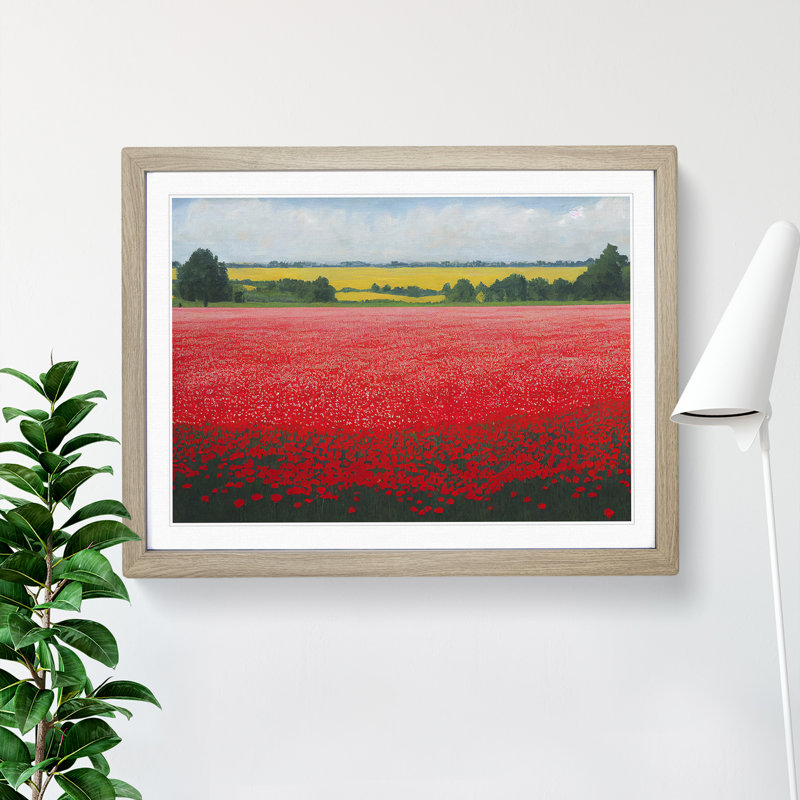 XH1022-607X An Enigmatic Poppy Field Flowers - Single Picture Frame Print, 25cm H x 34cm W x 2cm D, Oak