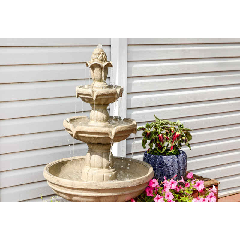 Galles Traditional Light Brown Fiberglass 3-Tier Outdoor Water Fountain