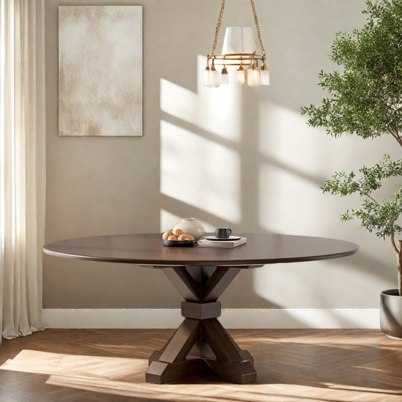 Table ronde vintage en frêne massif., H 29,53 po x L 55,12 po x l 55,12 po