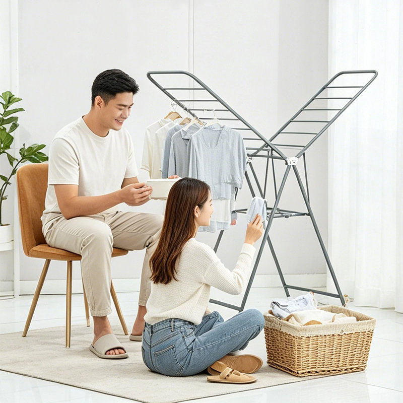 Séchoir à vêtements pliable en métal gris