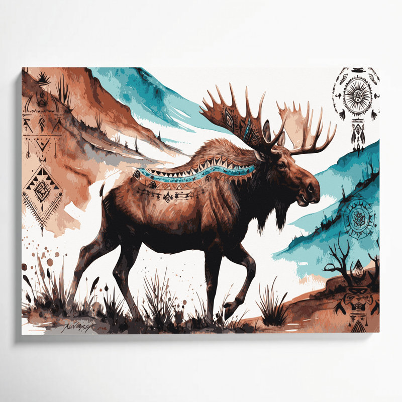 «Southwestern Animals Moose», art mural blanc sur toile 39, H 16 po x l 20 po