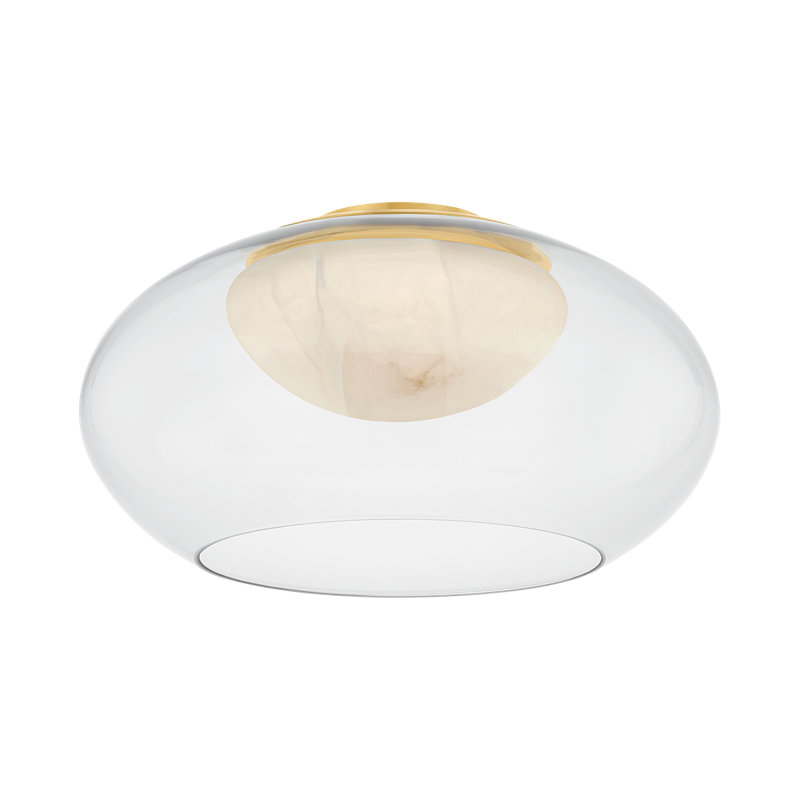 Moore Flush Mount in Aged Brass, 9" H x 17" W x 17" D, 16 W