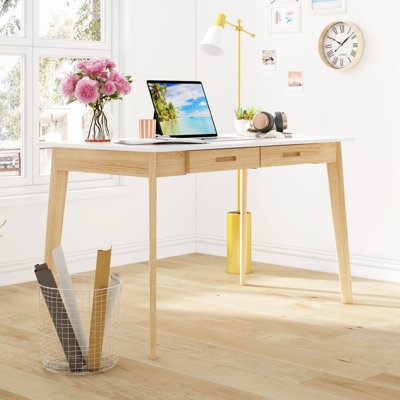 Caidence 2-Drawer Writing Desk with Solid Wood Legs