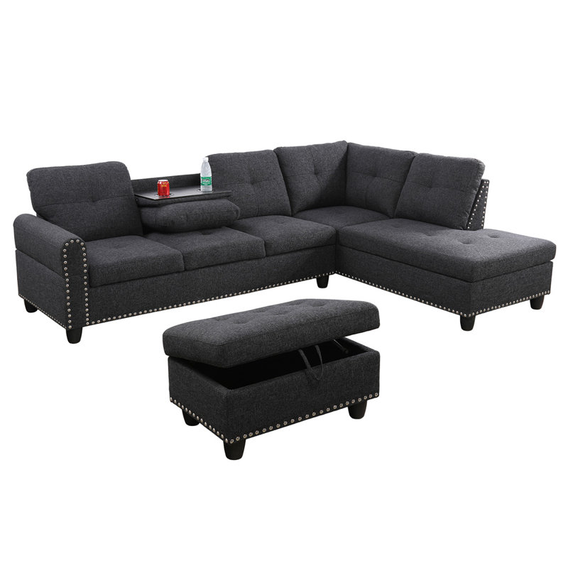 Sciortino Upholstered Sectional, Right Hand Facing, Light Gray Fabric