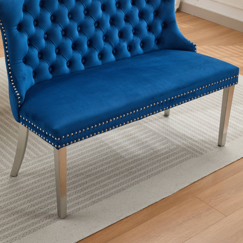 45.6”velvet Upholstered 2-seat Armless Loveseat, Silver, Blue