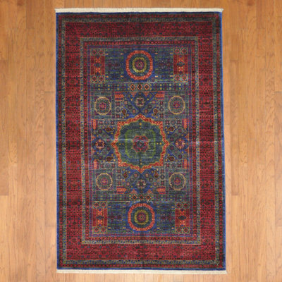 Bungalow Rose Hand-Knotted Afghan Mamluk Wool Rug