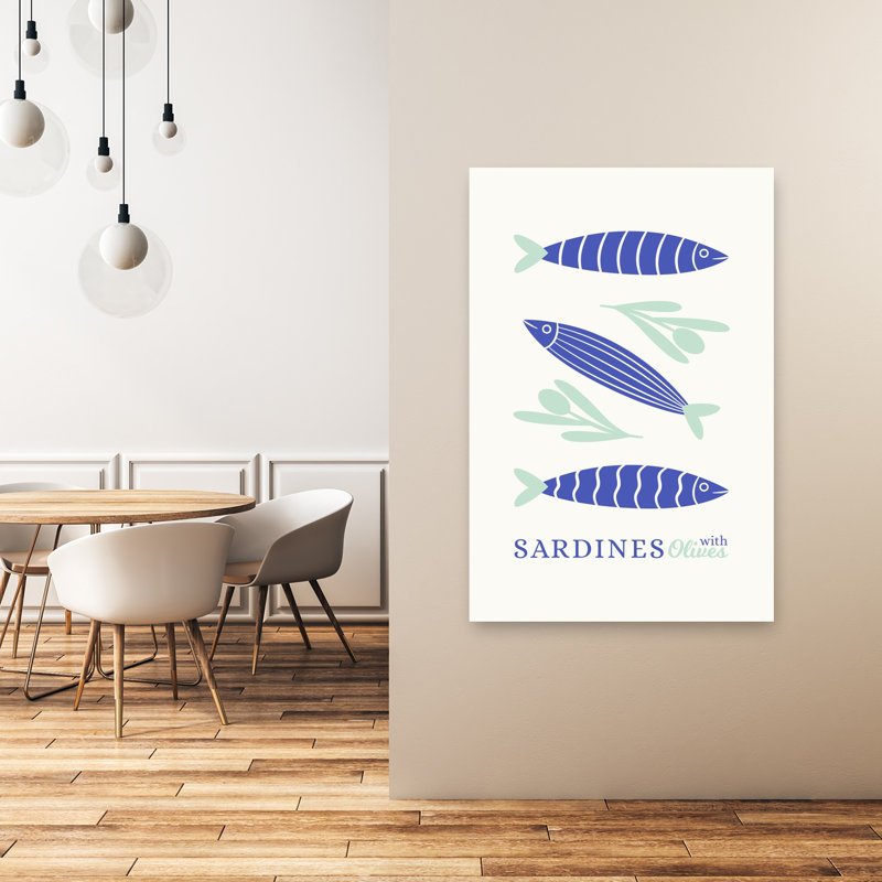 Art mural côtier sardines et olives, 48" H x 32" W