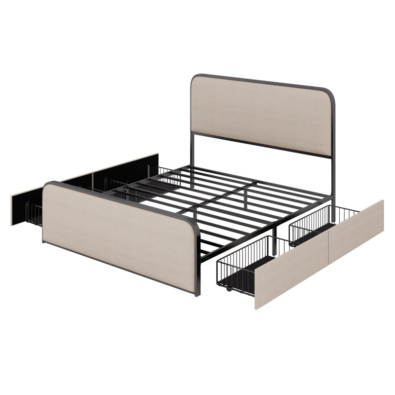 Metal Bed Frame With 4 Storage Drawers, Queen