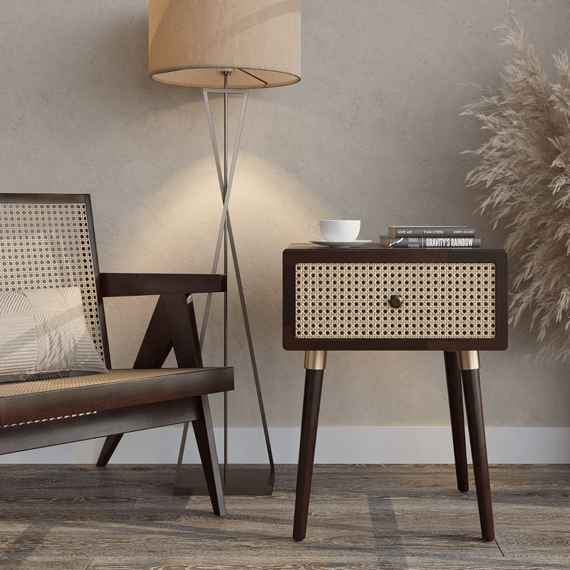 Table de chevet en bois massif Anspach Nipe, Noyer, Individuel