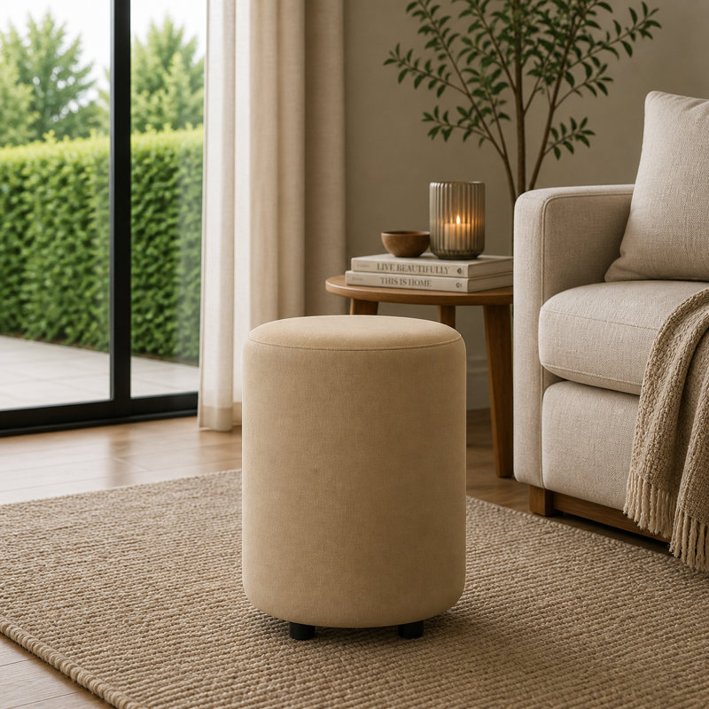 Faux Leather Round Stool Seating , Mushroom Cream