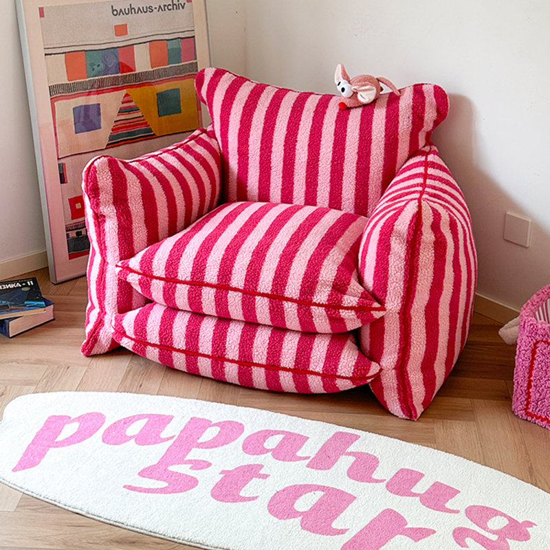 Leisure Bean Bag Single Sofa, Pink Polyester Blend