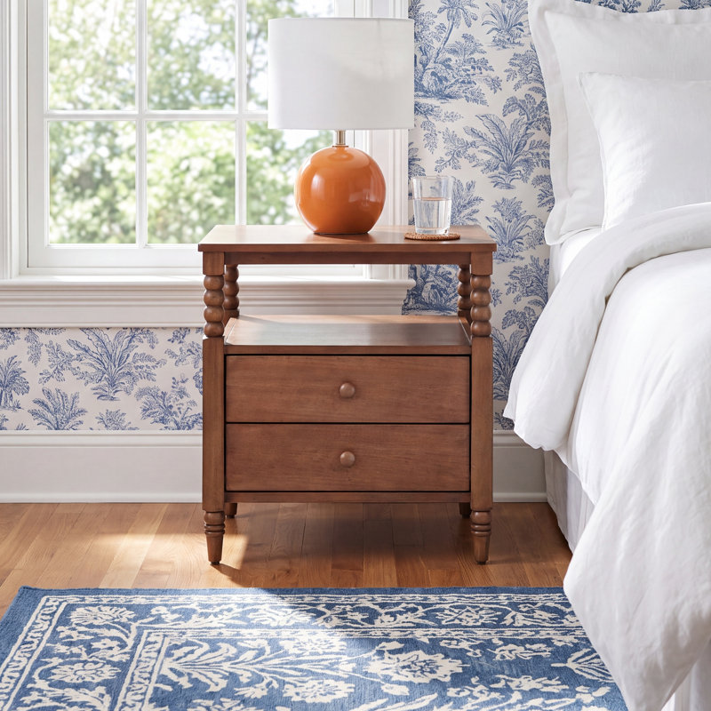 Spindle Two Drawer Nightstand, White