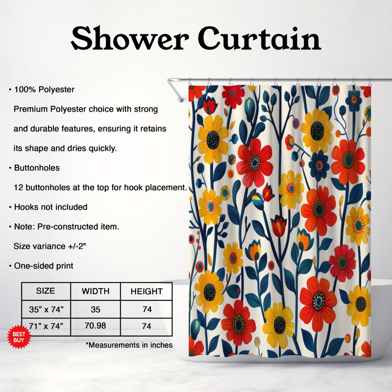 Rideau de douche Flower Wheels - Premium, H 74 po x l 71 po